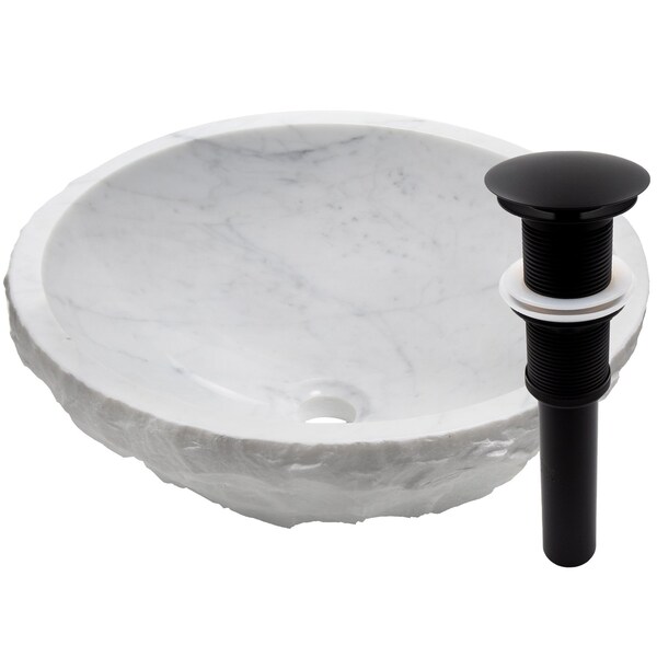 Novatto Natural Carrera Marble Stone Vessel Sink with Matte Black Drain and Sealer NOSV-CWNMB - main